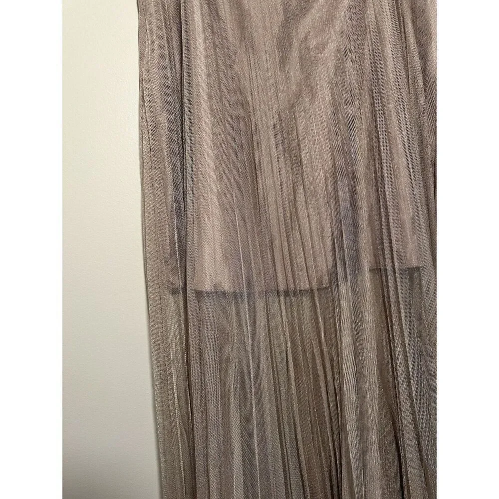 Silvian Heach Sheer‎ Long Skirt Lined Pleated Women’s Size Small Dark Tan